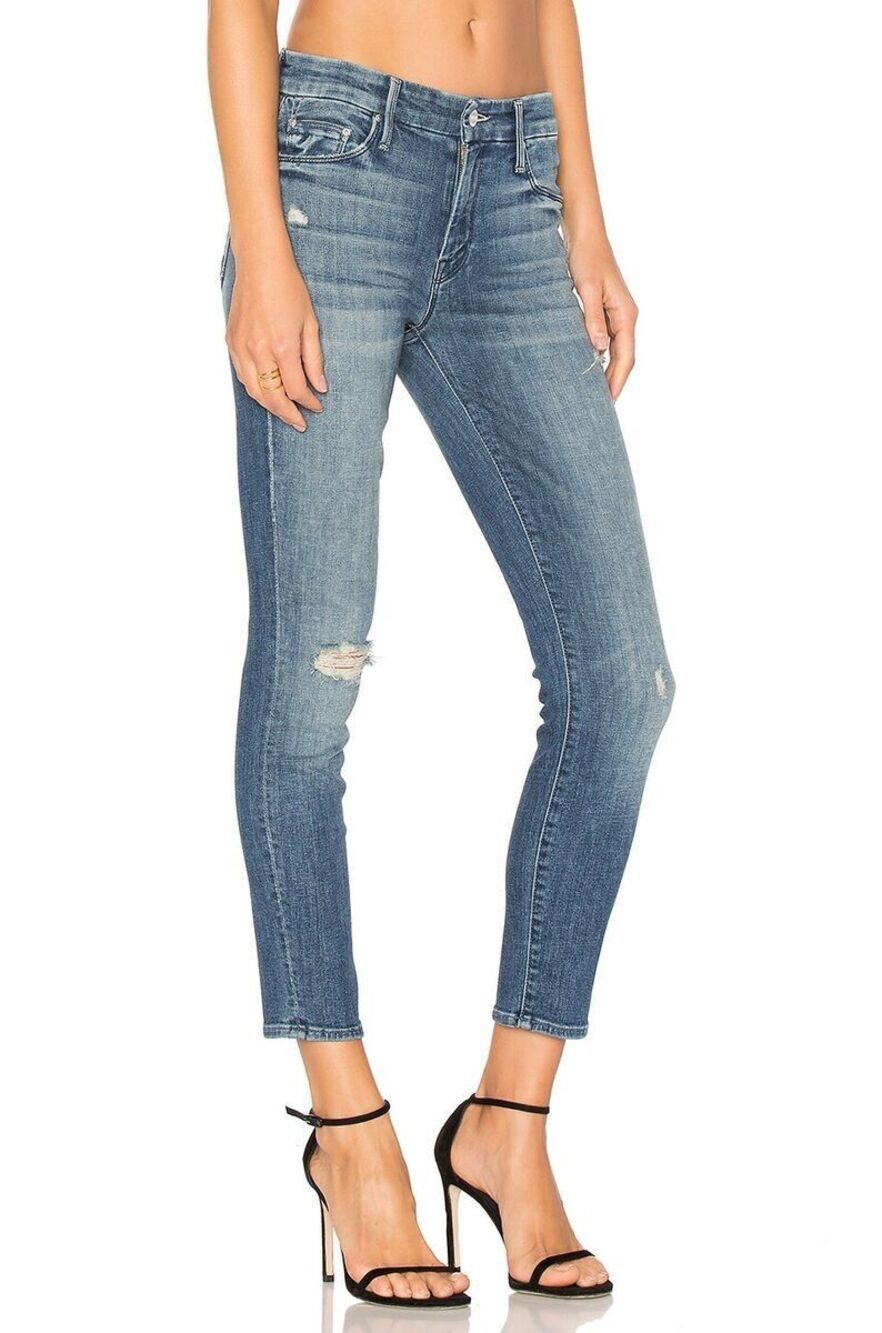 MOTHER Size 25 LOOKER CROP Grunge Distressed Skinny Jeans GYPSY Medium Wash
